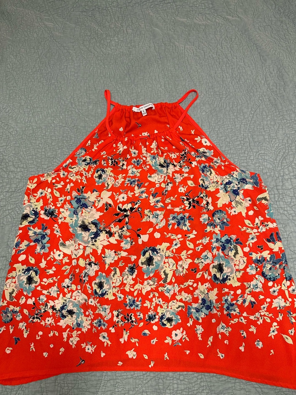 Collective Concepts Red Floral Tank Cami with Blue and Cream Accents